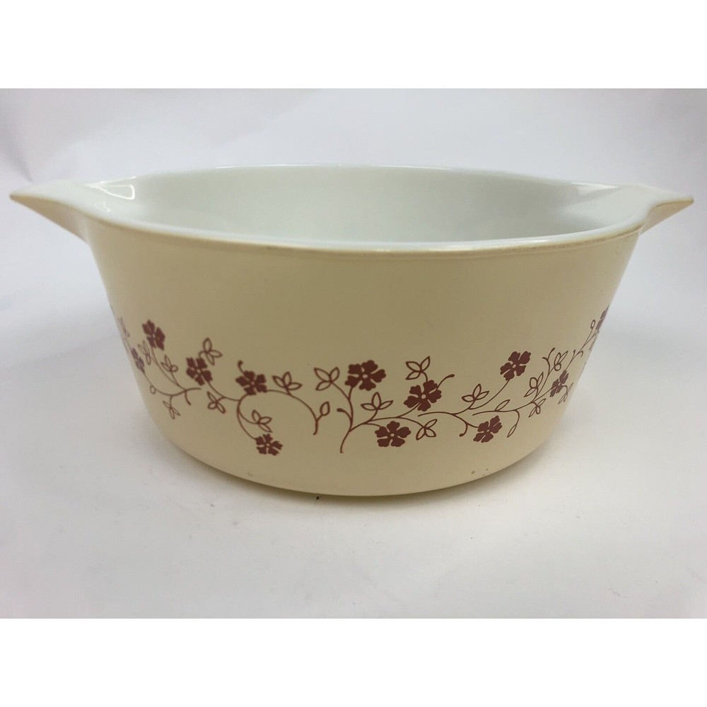 Pyrex Trailing Flowers Bake #475B 2.5 Qt Casserole Tan Vintage USA